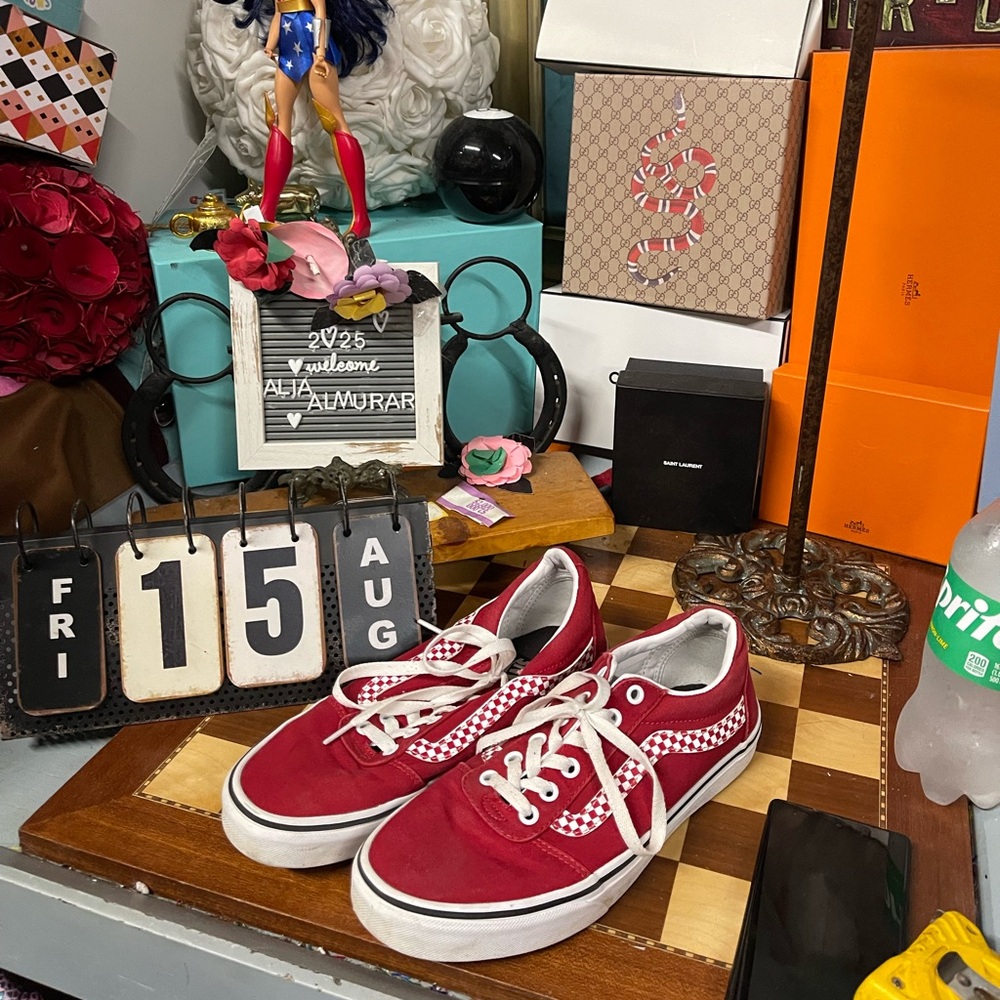 Vans Old Skool Shoes Sneakers Checkers Lace Up Skate Red